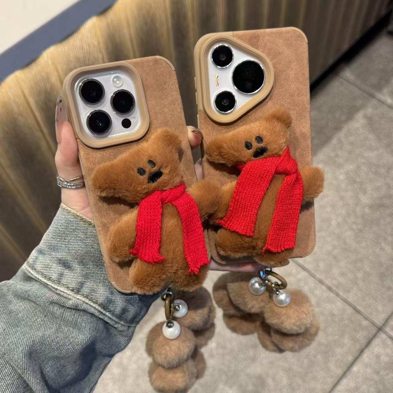 GGBond泰迪熊公仔毛球挂绳适用苹果17贴皮手机壳华为vivo小米oppo