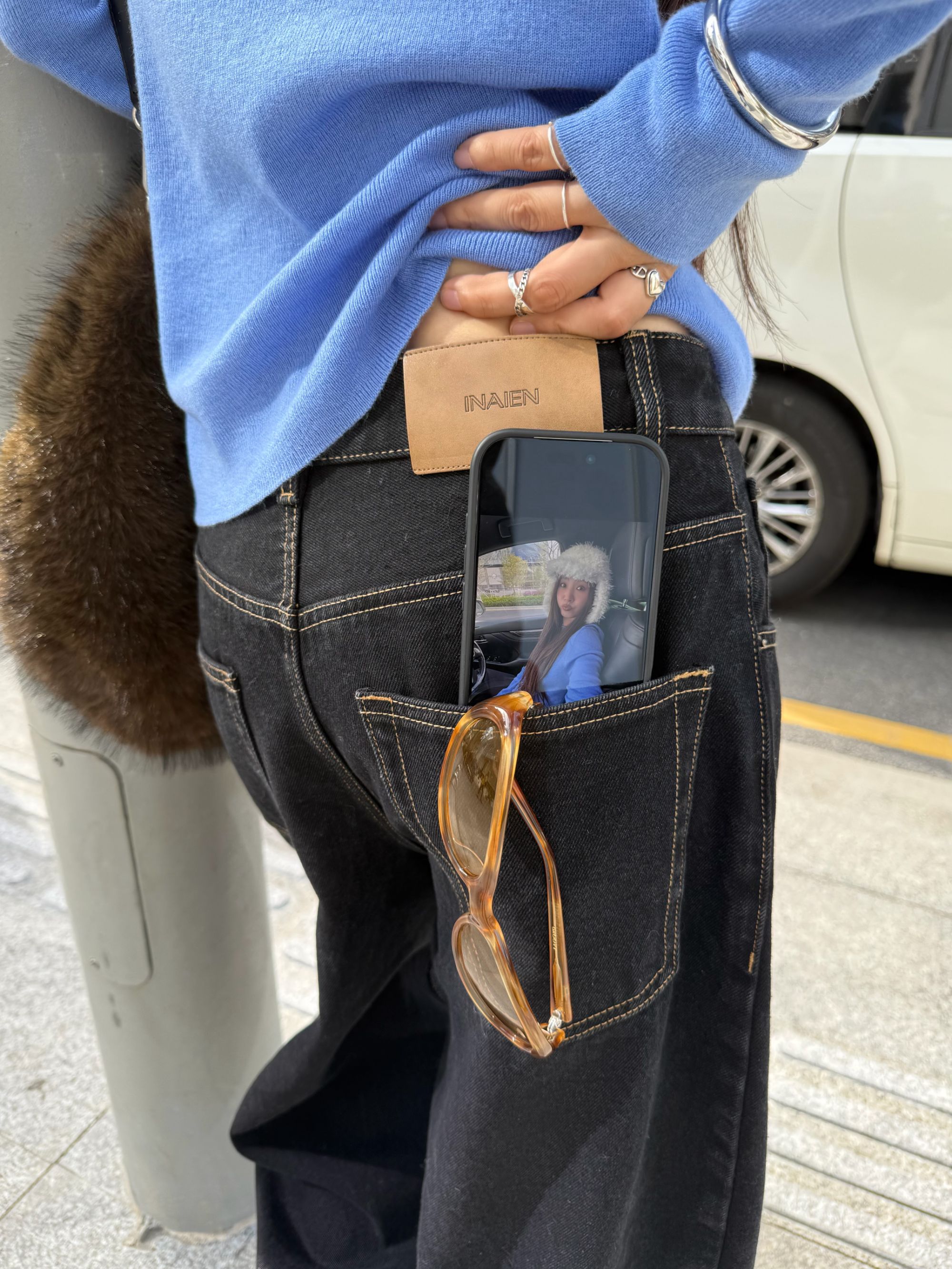 INAIEN “牛仔神裤”100%棉时尚休闲百搭微弯刀宽松萝卜裤L1573 