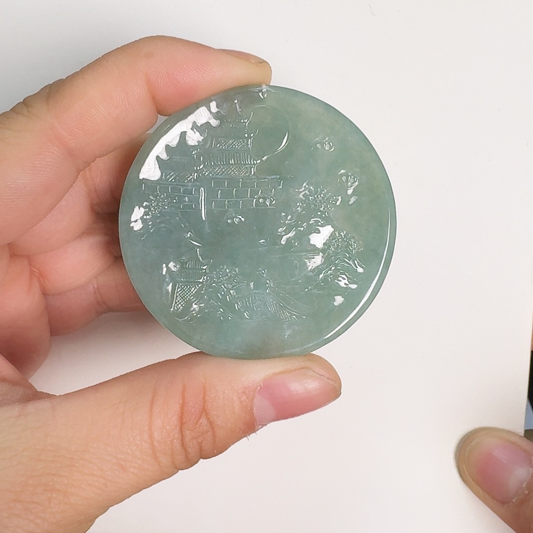 翡翠颈饰未镶嵌风山水牌