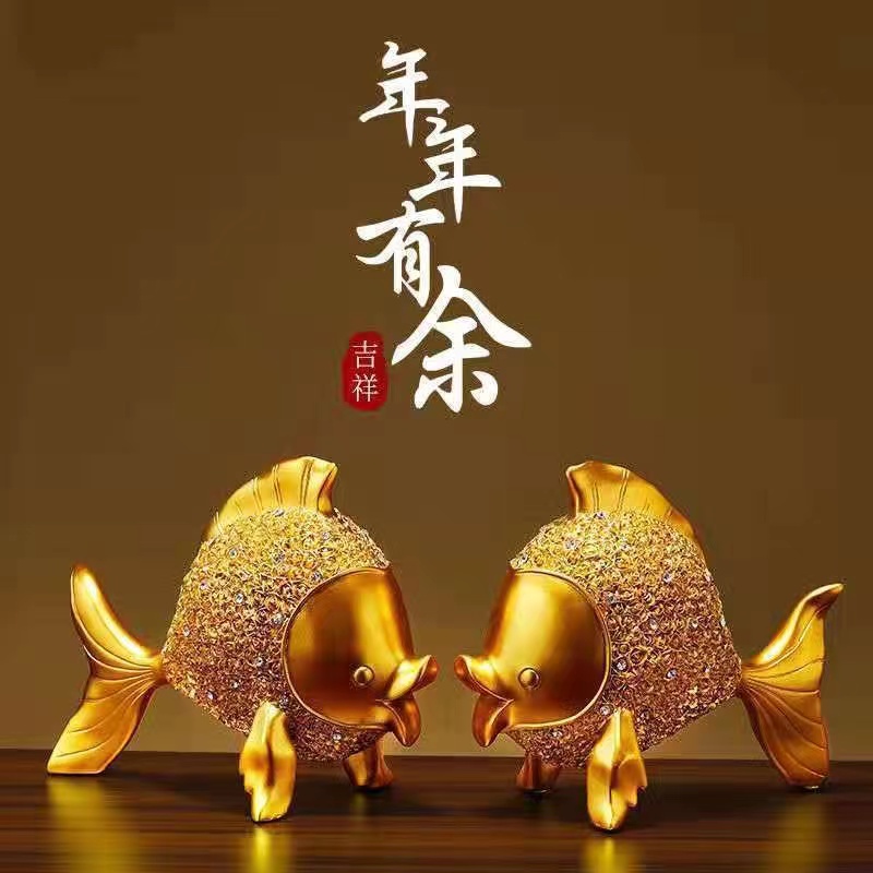 轻奢高档年年有余金鱼摆件台面玄关酒柜书柜室内空间装饰新居礼品
