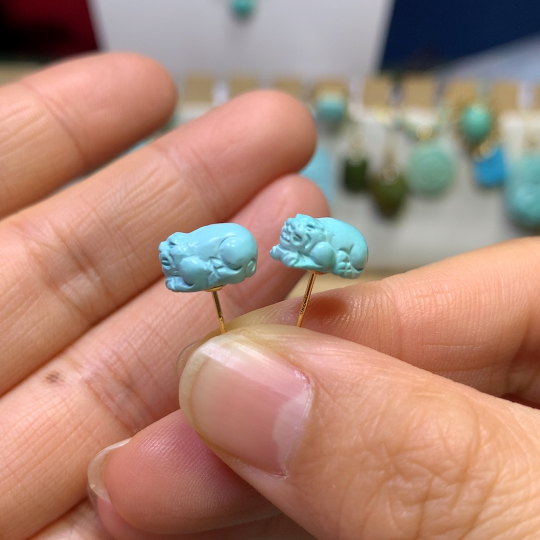 绿松石耳饰18K金镶嵌