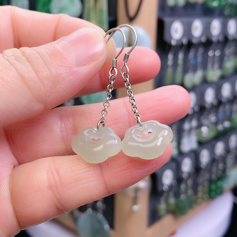 【闪购商品】和田玉耳饰银S925镶嵌精美