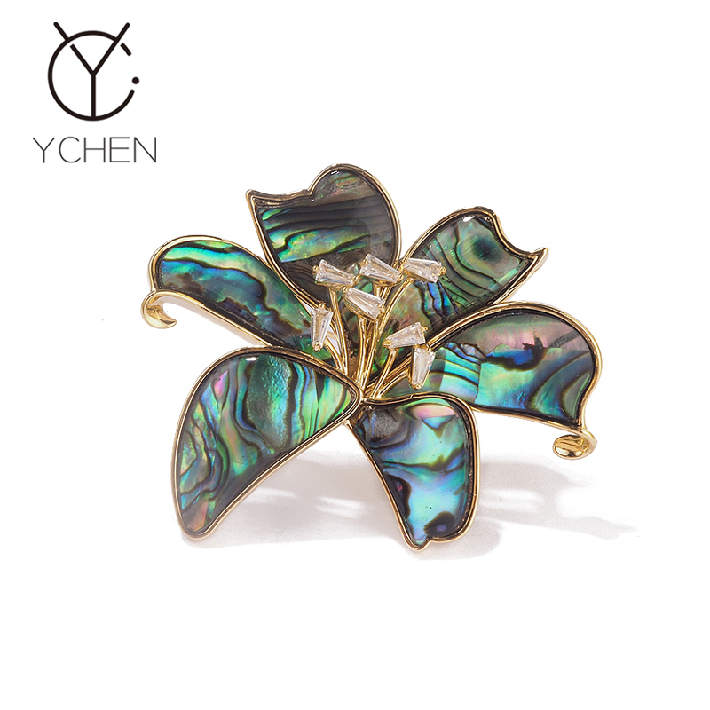 铜合金胸针 鲍鱼贝百合花胸针女高档西装配饰别针秋冬大衣胸花