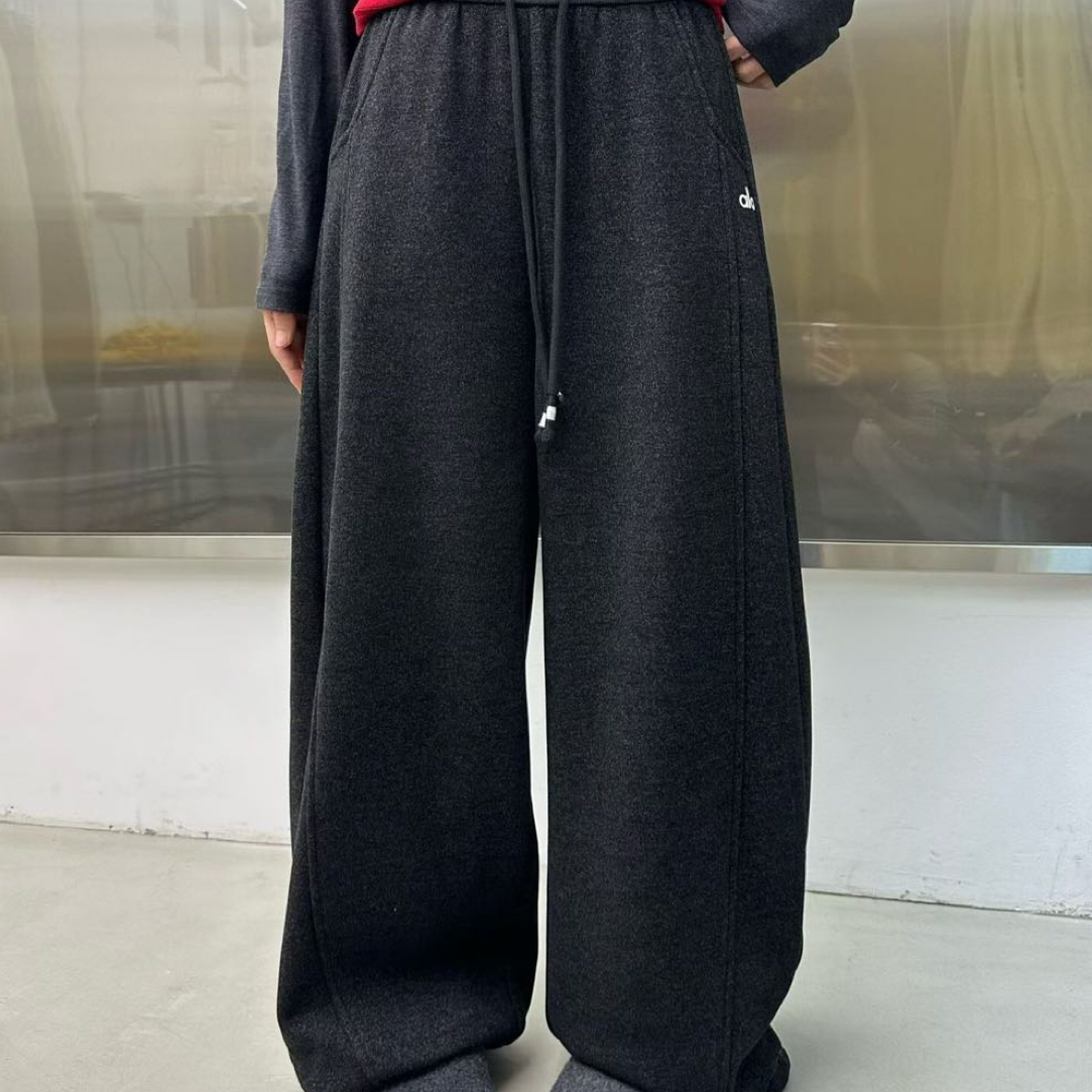 8799 秋冬新款加绒加厚高腰显瘦小弯刀直筒保暖休闲阔腿裤子