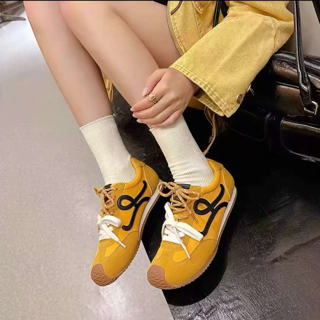 6112 【婷姐】新款女鞋低跟潮流德训鞋休闲系带平底磨砂女单鞋