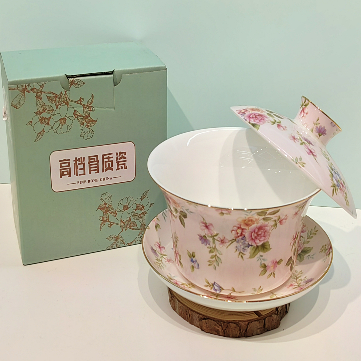 哈丽麦-粉黛佳人悬浮高档骨质瓷4.5盖碗，拍10送1，送同款盖碗