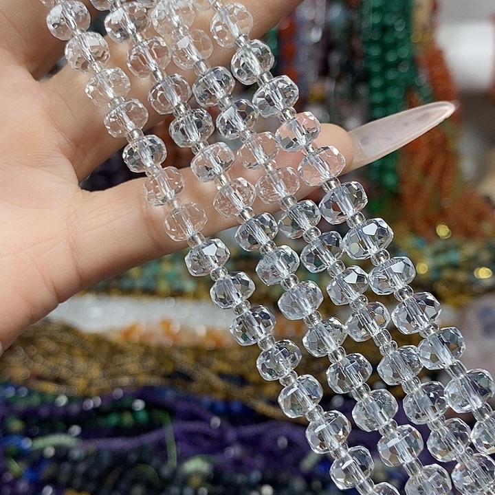 玛瑙/玉髓未镶嵌珠宝半成品天然白水晶切面车轮卡7.5mm