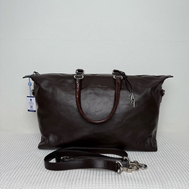 99新 FERRAGAMO/菲拉格慕 97新/5790时尚休闲复古棕色全皮旅行包