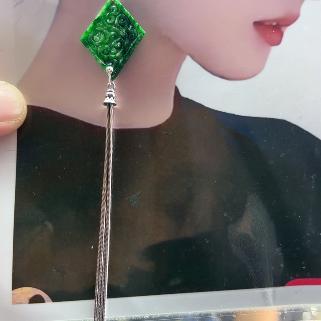 翡翠耳饰银S925镶嵌空***女