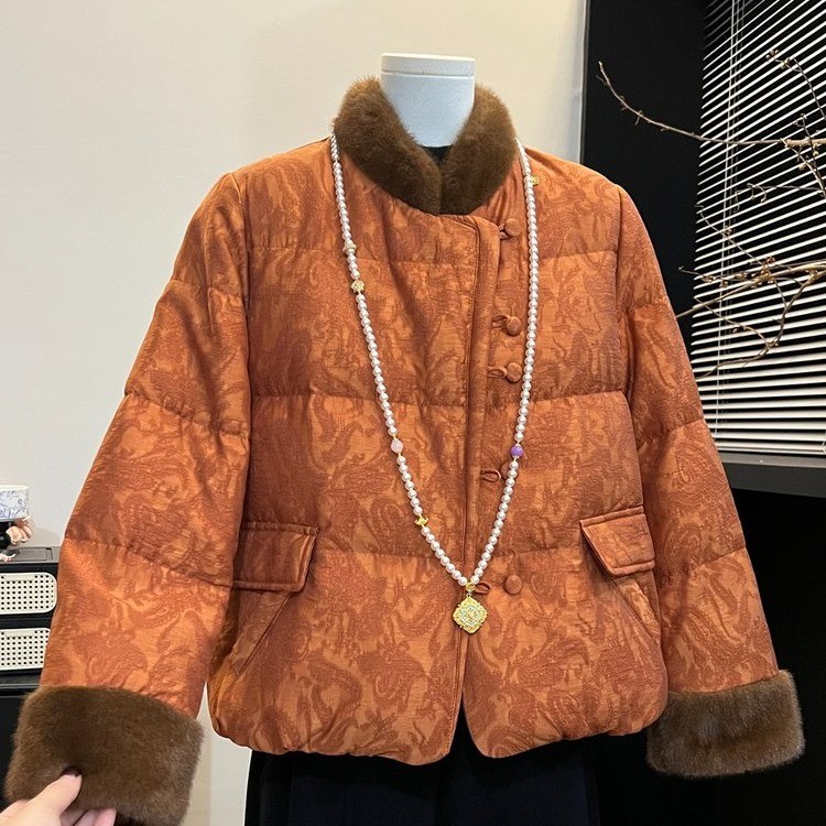 Y1894新中式秋冬国风夹棉加厚棉衣外套女2025新款棉服毛毛领棉袄