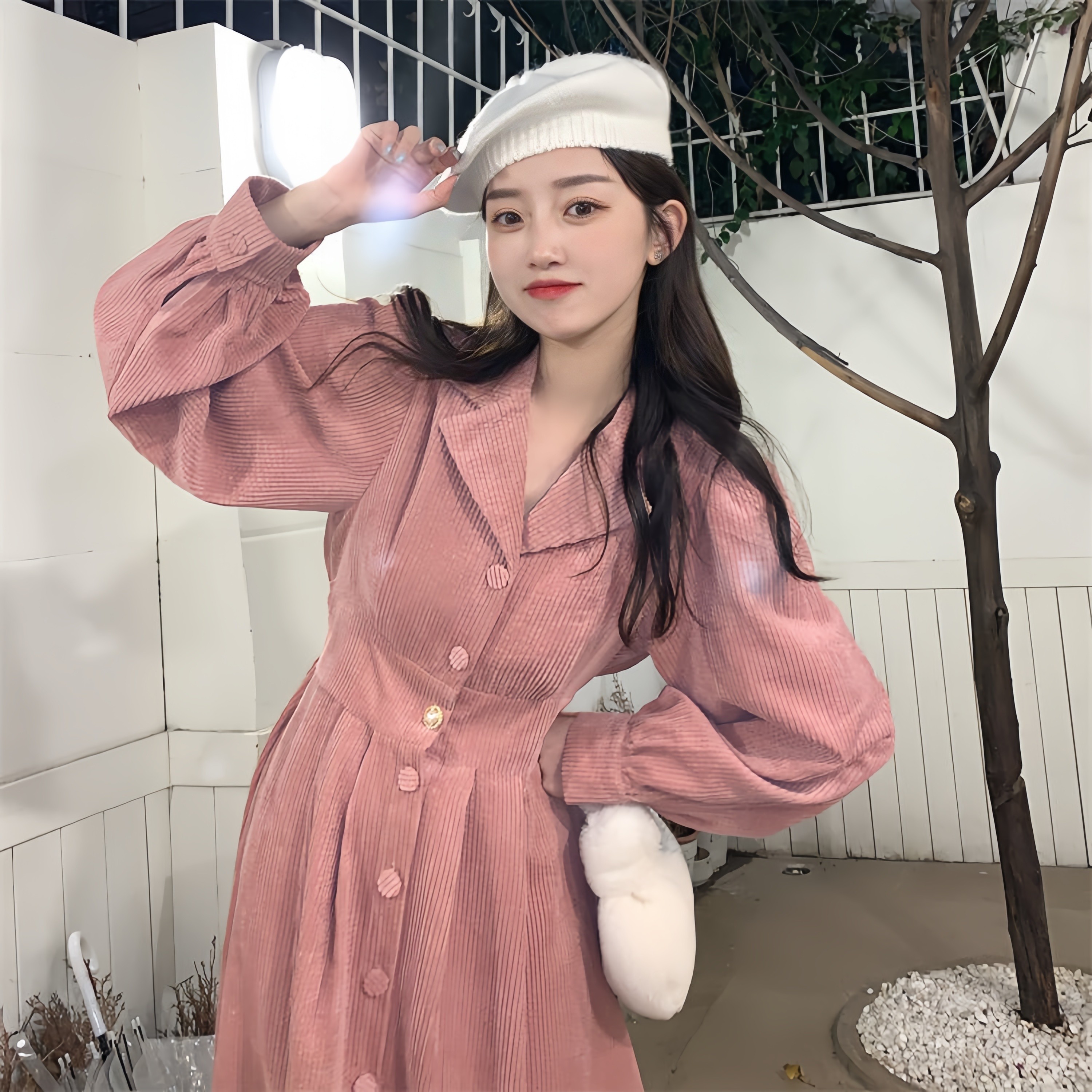 （珍珠款长袖）温柔西装领时尚春季长裙吊带连衣裙中长裙气质针织