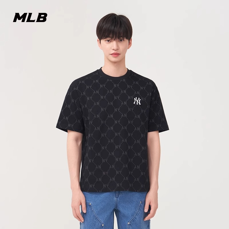 MLB官方 男女情侣满印老花休闲T恤圆领时尚短袖25新款 3ATSM0153