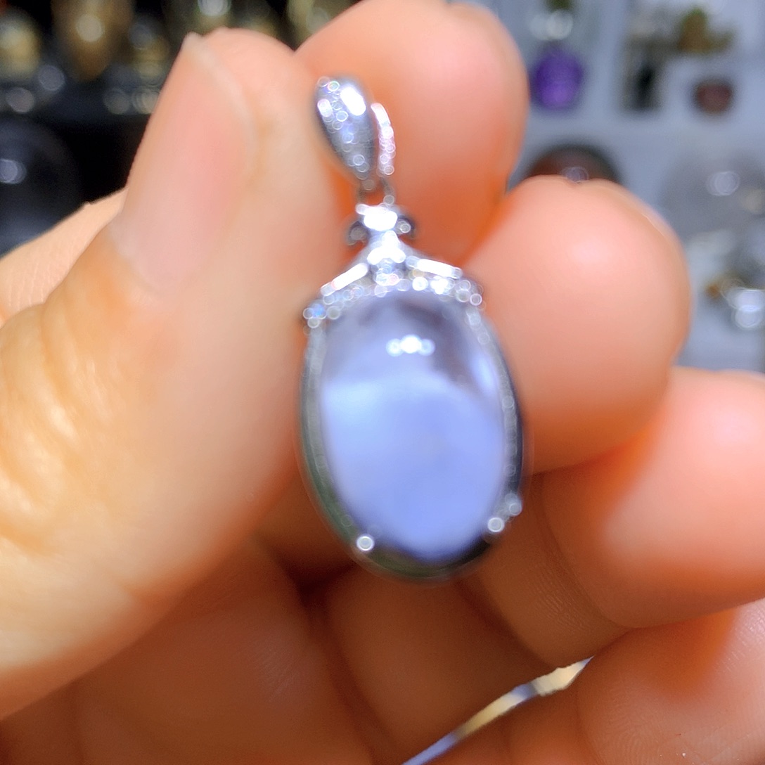 水晶吊坠银S925镶嵌天然水晶