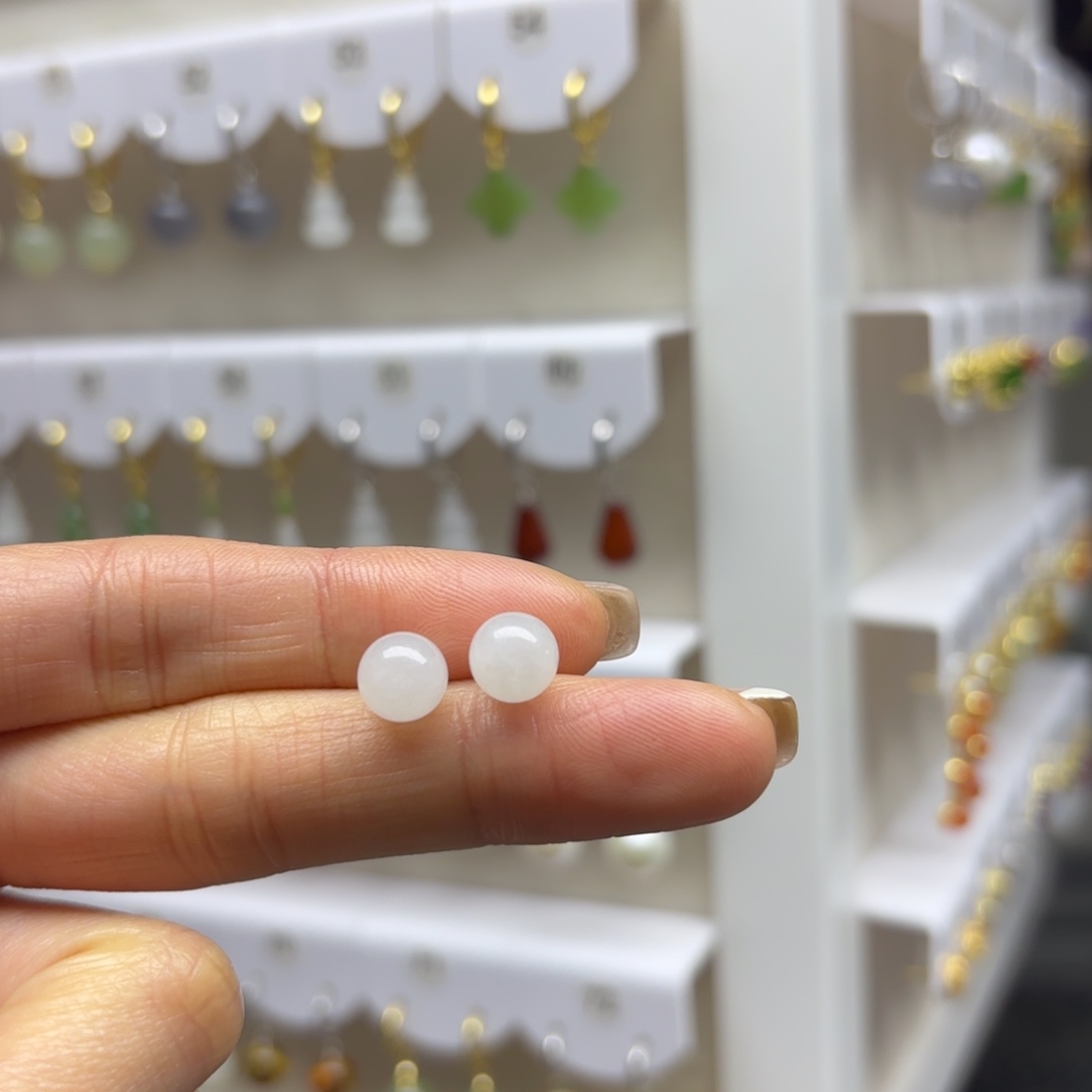 和田玉银S925镶嵌耳饰