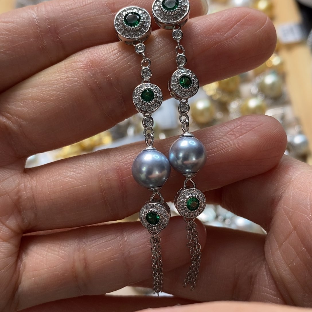 海水珍珠耳饰银S925镶嵌