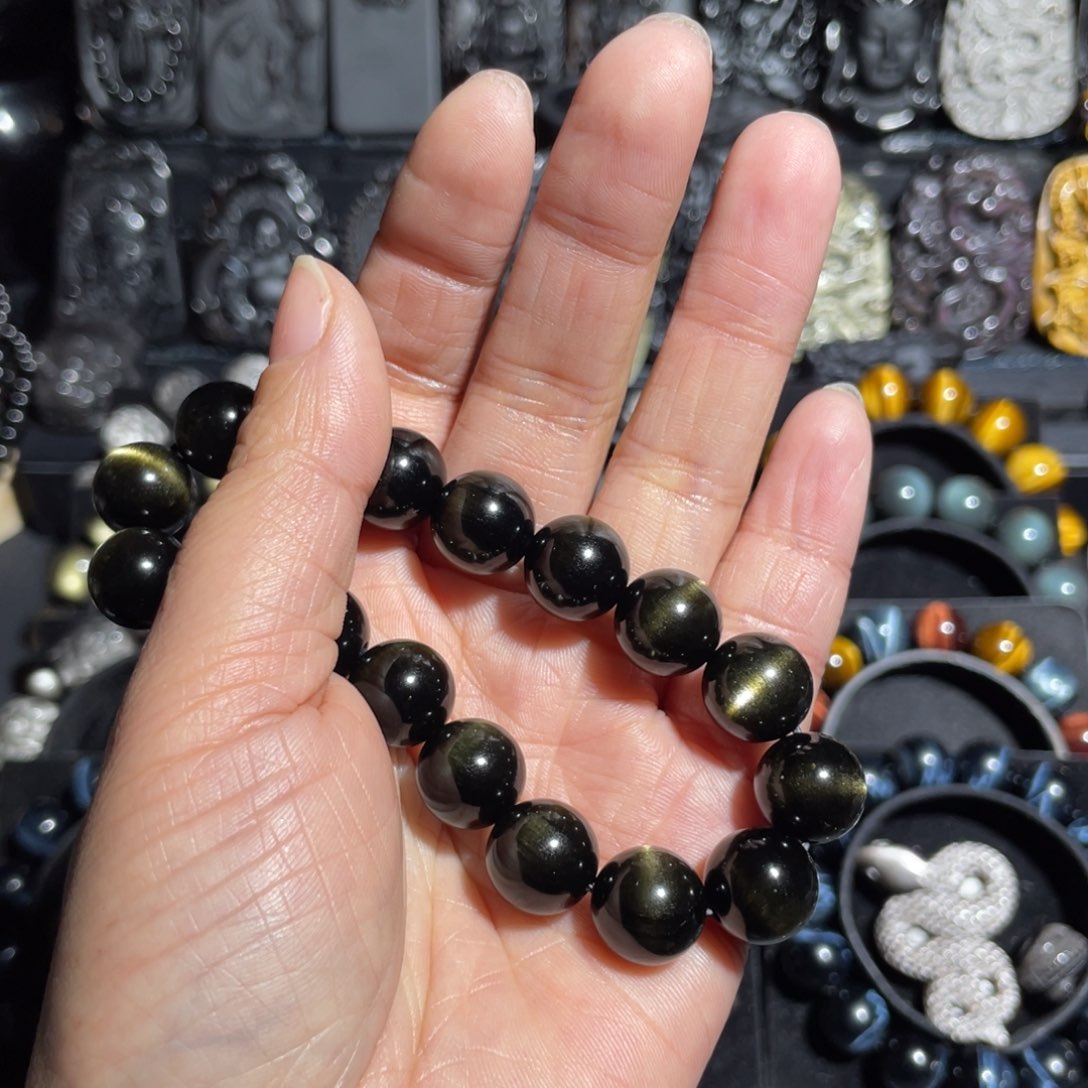 黑曜岩手串未镶嵌12mm