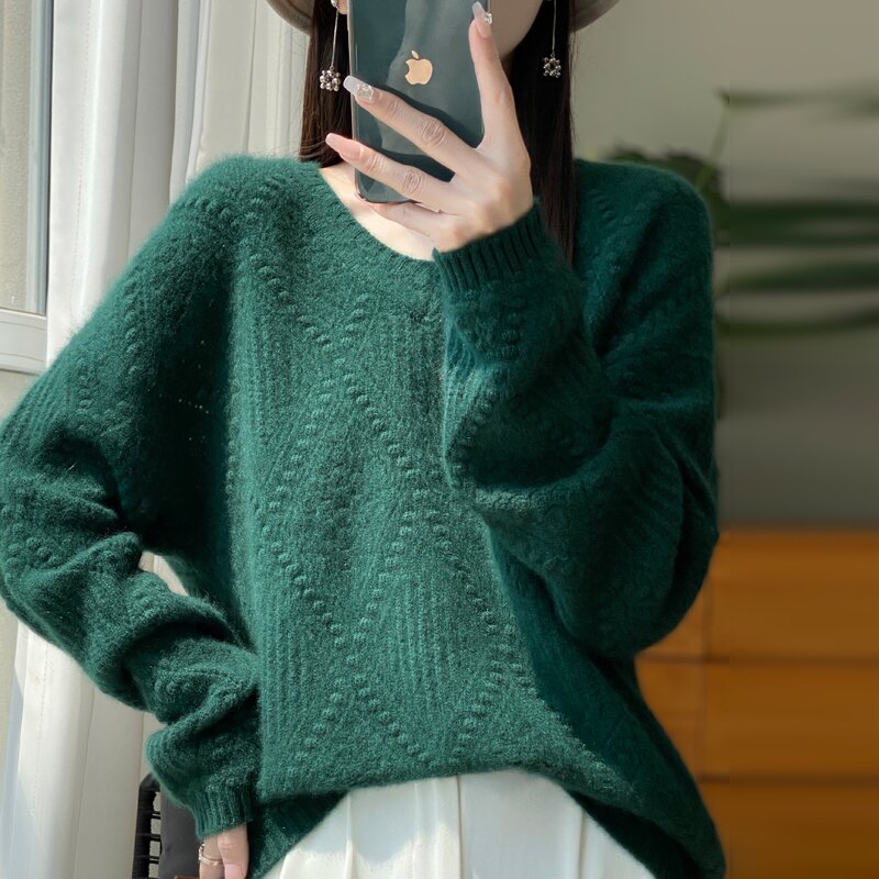 加厚重工毛衣100羊毛衫网红针织时尚百搭宽松宽松宽松慵懒风秋冬