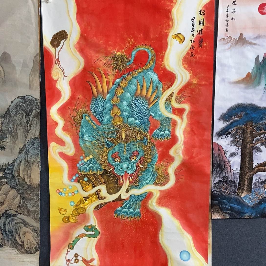国画大六尺工笔貔貅一副