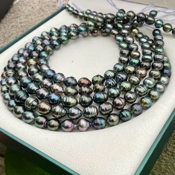 孔雀绿大溪地黑珍珠项链异形巴洛克螺纹海水珍珠满串多样性发一件