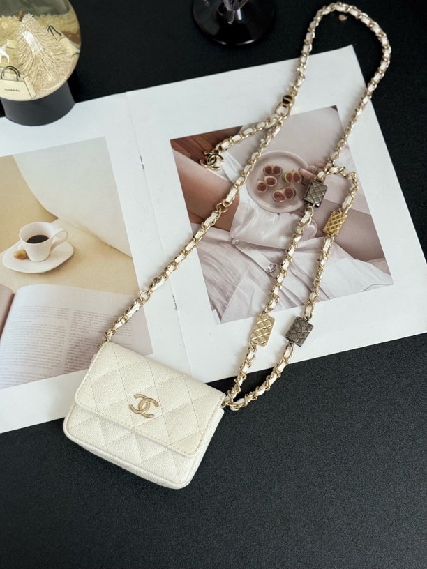 95新 Chanel/香奈儿 香奈儿21k白金珐琅链条腰包 31开带卡