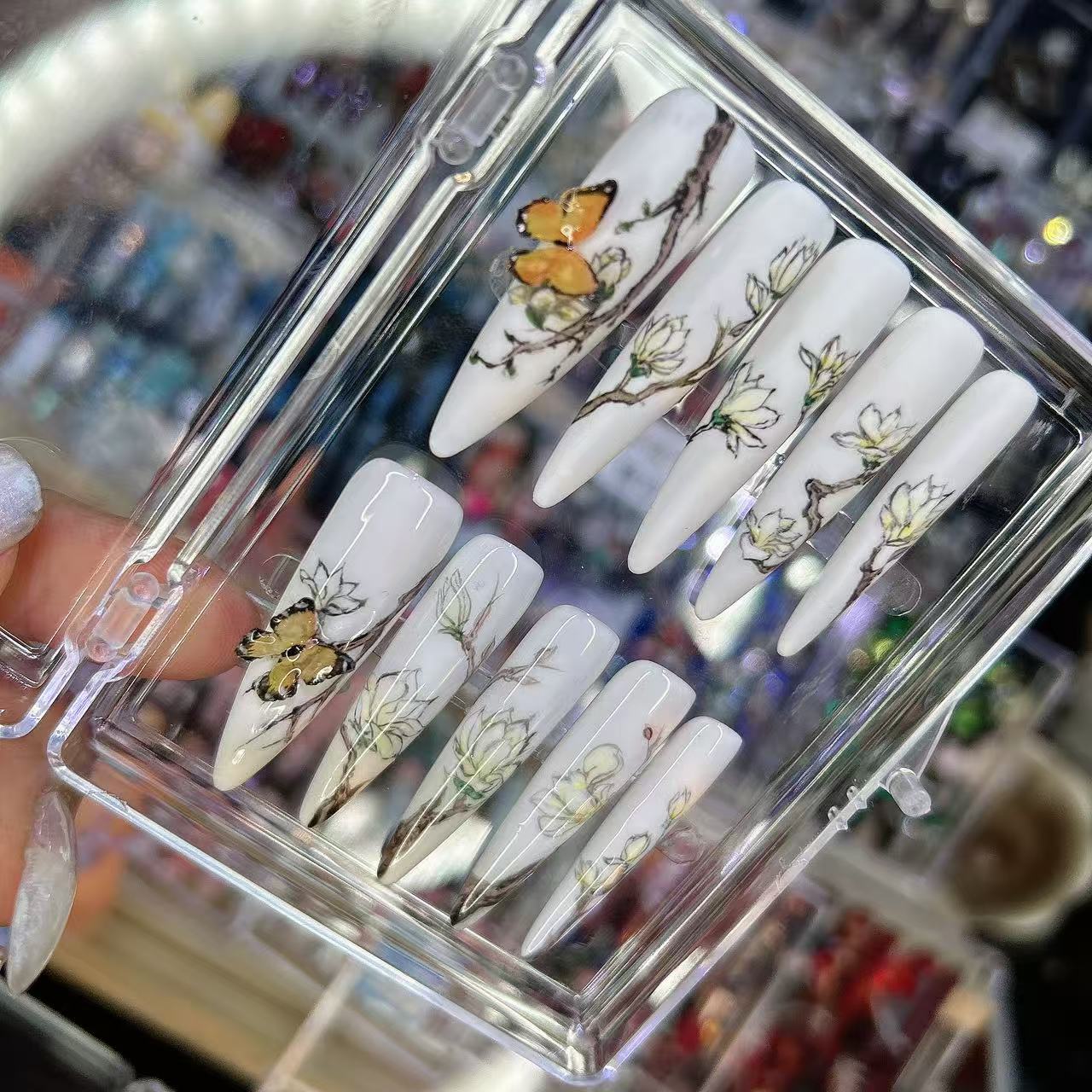 梁祝化蝶-姚奈儿纯手工定制全钻掐丝珐琅蝴蝶掐丝花雕花穿戴甲-15