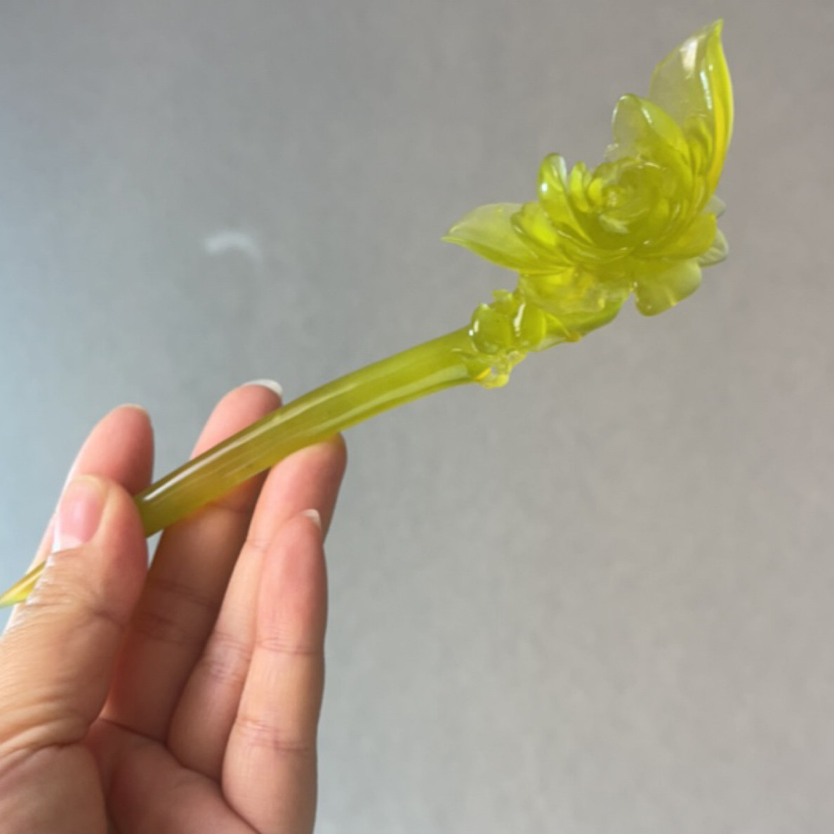 天然岫玉，牡丹花发簪