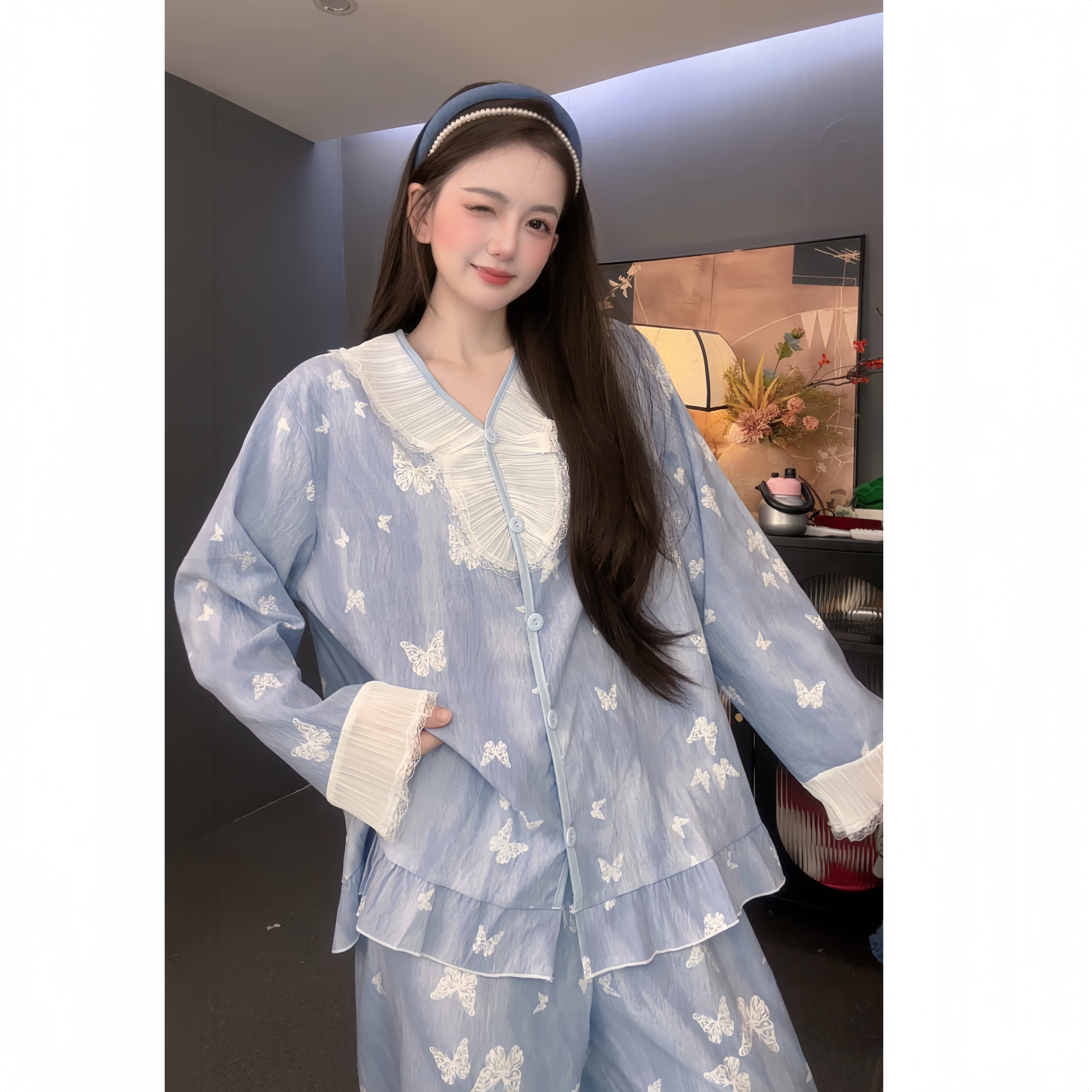 【流光晚宴】原创设计轻奢长袖家居服春秋可外穿设计感女士睡衣套装