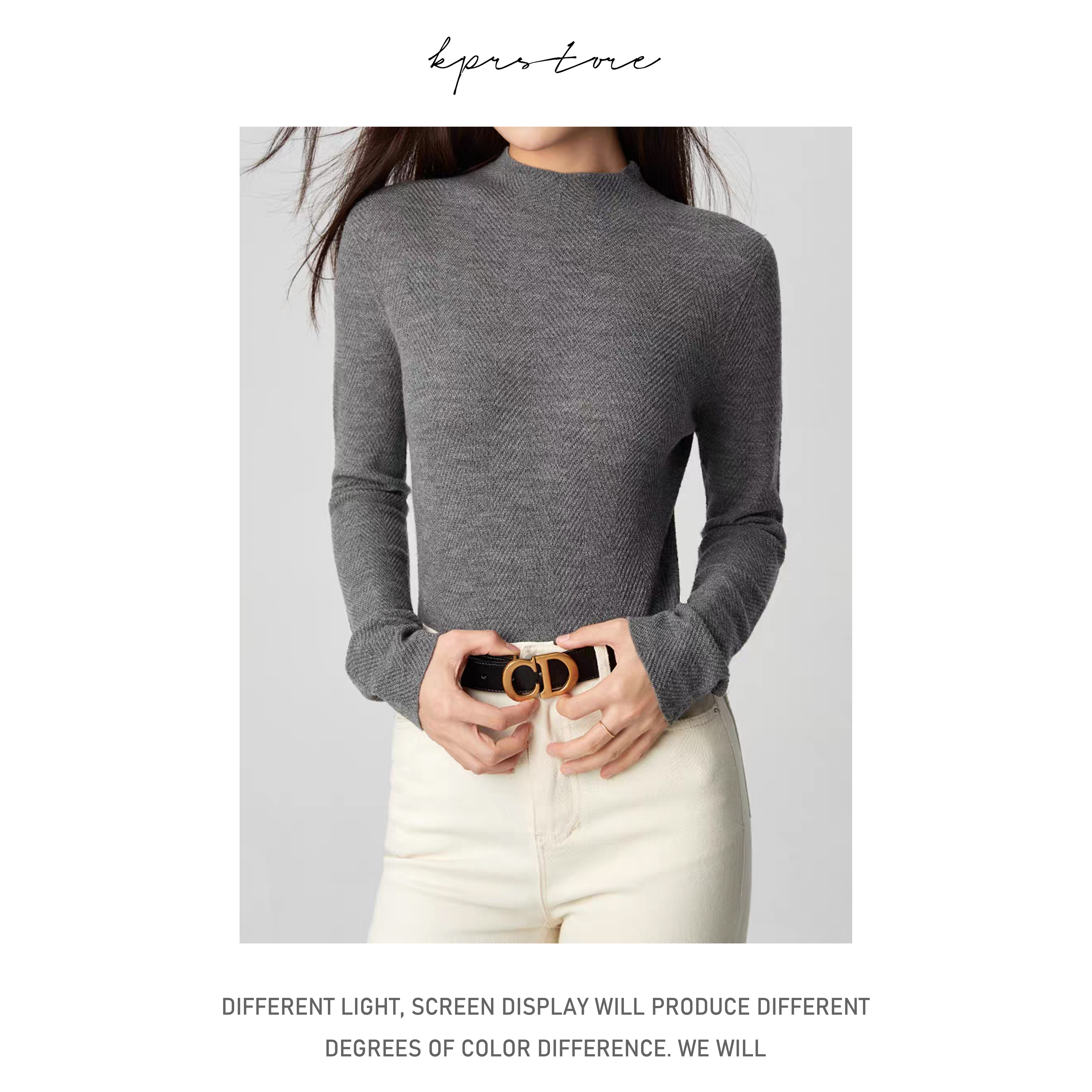 扬子纱100%羊毛 肌理鱼骨纹半高领长袖针织套头毛衣