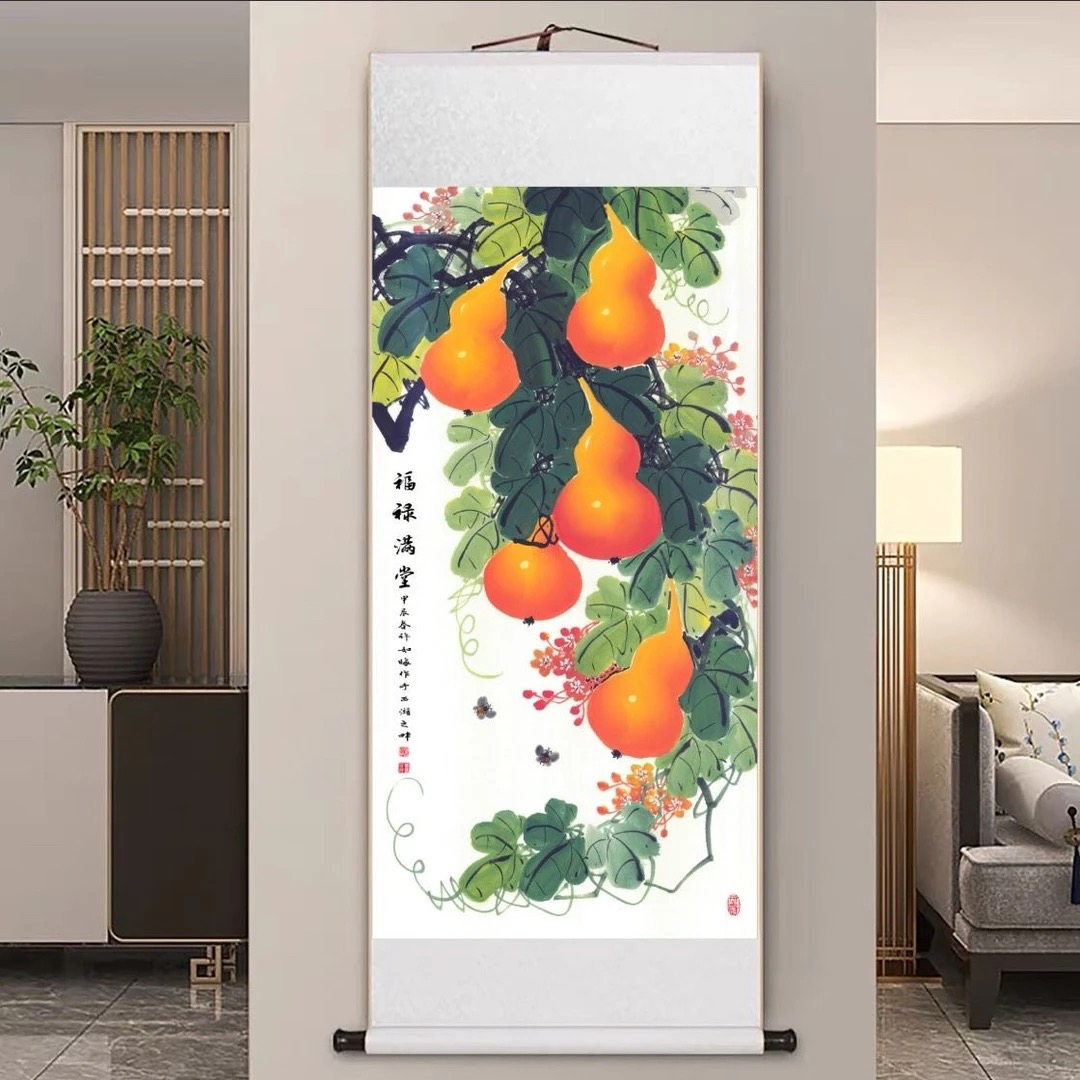 【现代高清微喷装饰画】福禄满堂（宽36，高110）