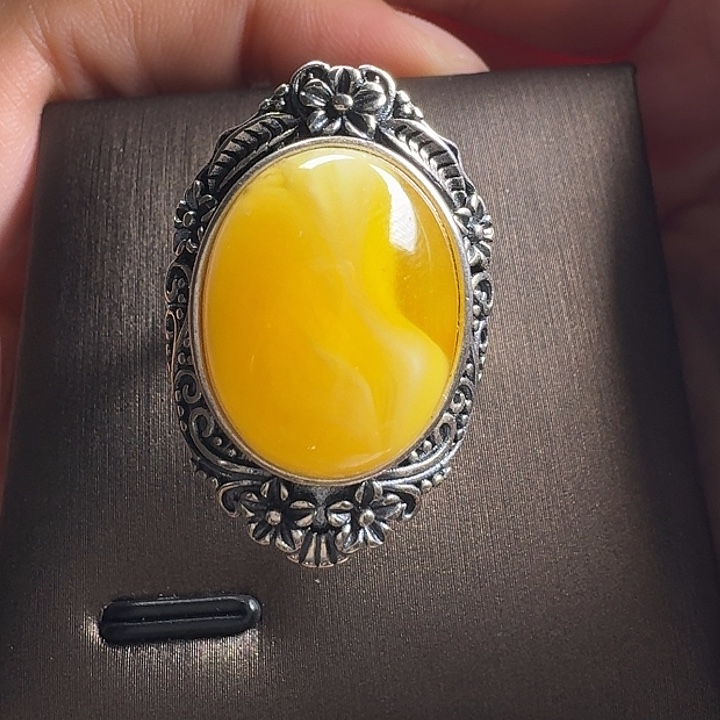 蜜蜡银S925镶嵌戒指戒指