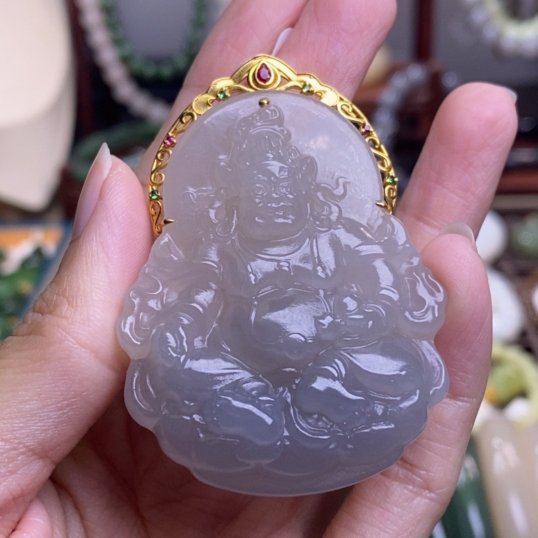 和田玉藕紫金镶黄财神吊坠未镶嵌
