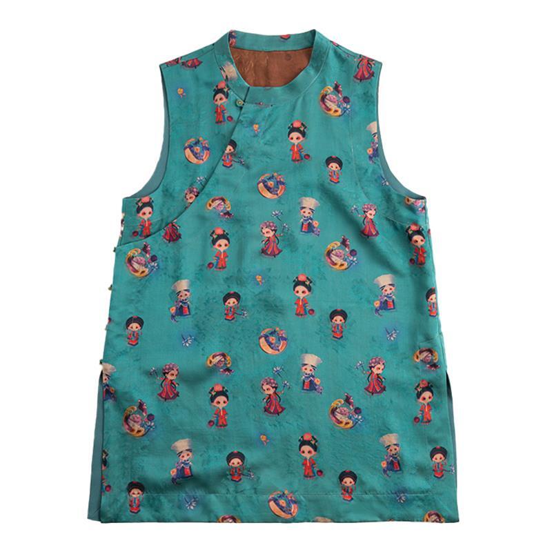 香云纱（景泰）提花花萝国风新中式斜襟中长款马甲61007