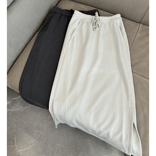 两色腰部抽绳松紧腰开叉半身裙 口袋高腰显瘦复古女士时尚气质