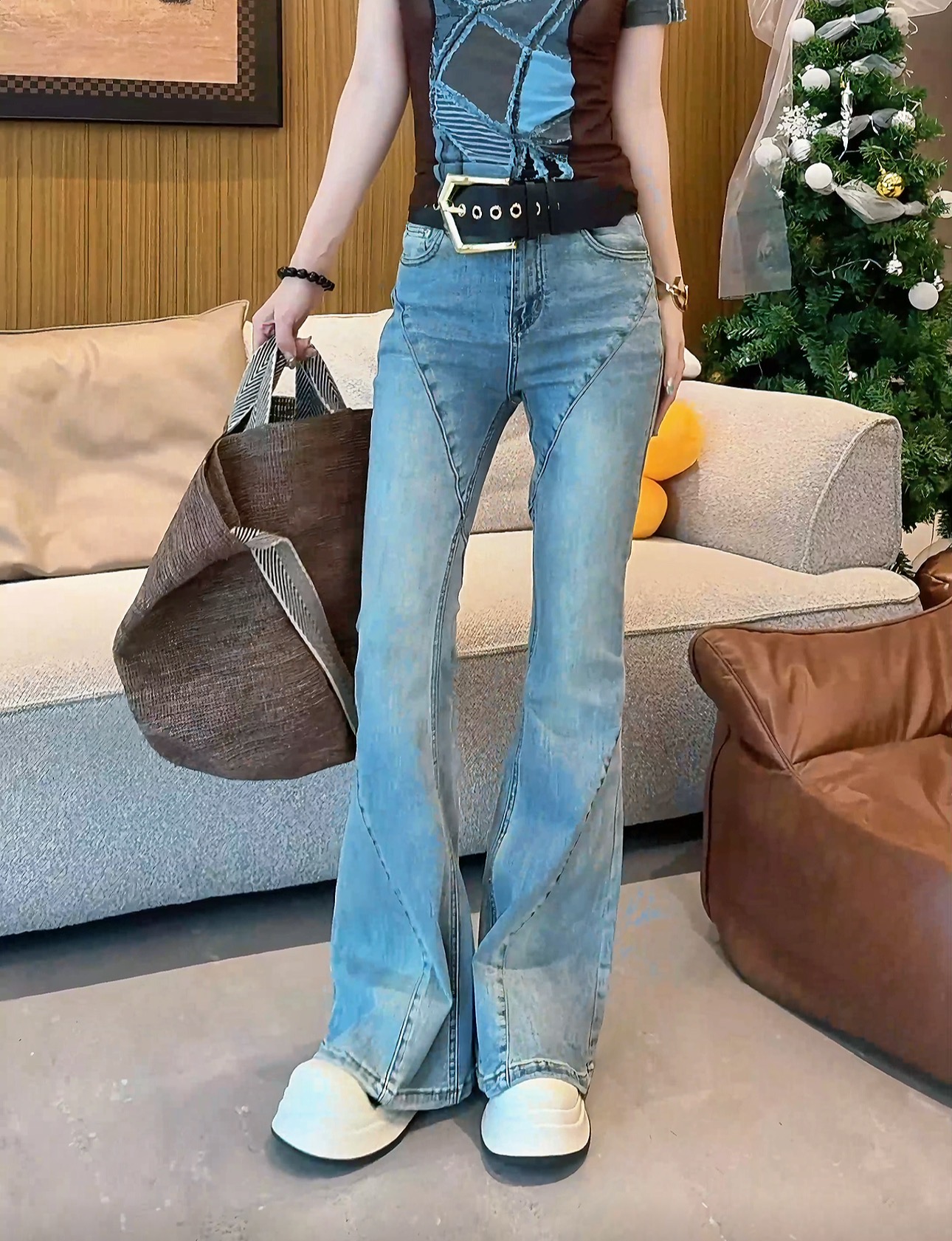 x3201 CC推荐 修身显瘦设计微喇叭牛仔裤