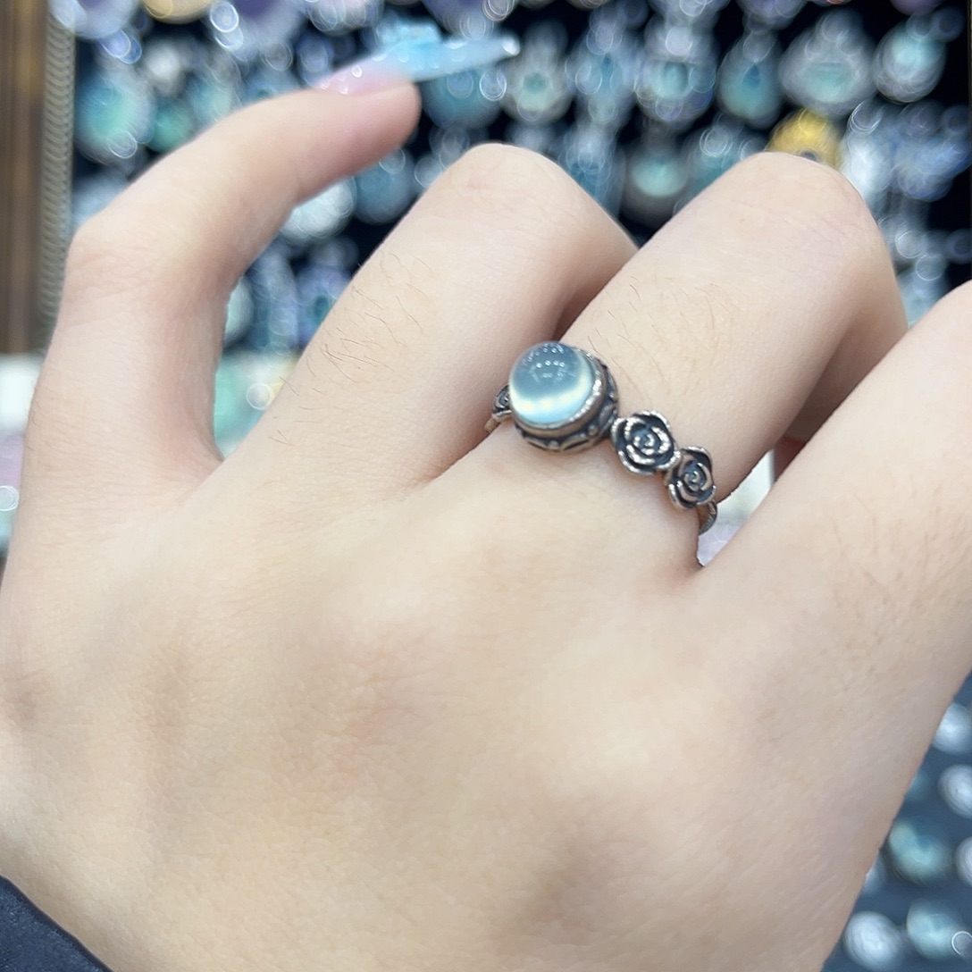 岫玉银S925镶嵌戒指