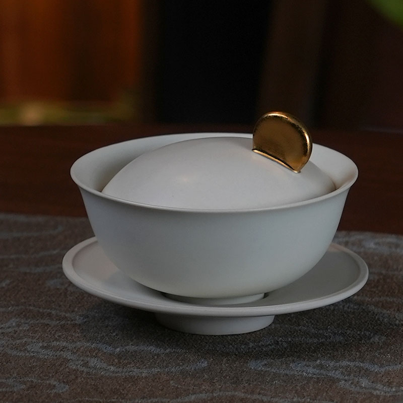 熊猫盖碗纯手工白瓷茶具陶瓷杯碟创意简约中式茶道带盖瓷盖碗