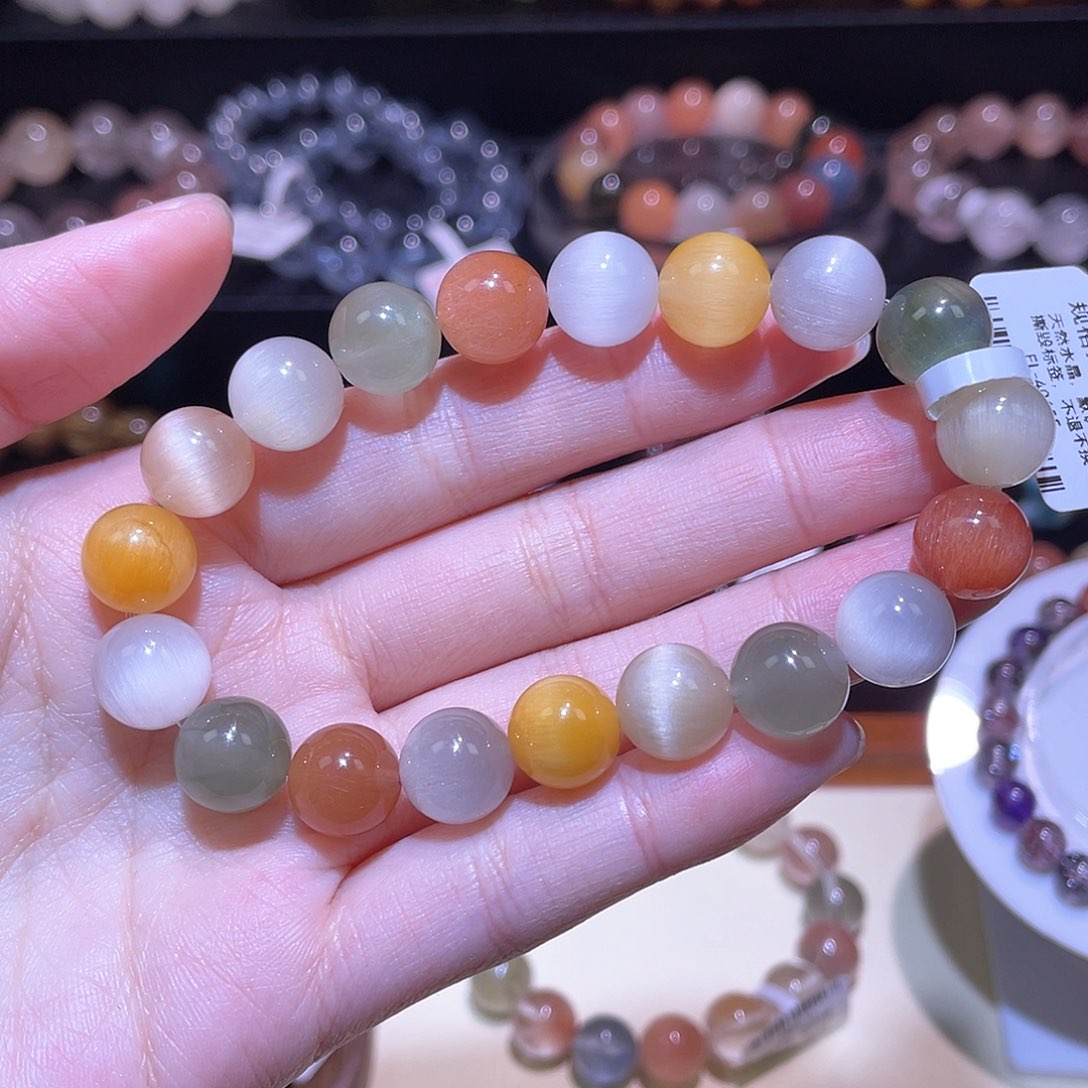 水晶手链未镶嵌兔毛手链，晶体通透10.8