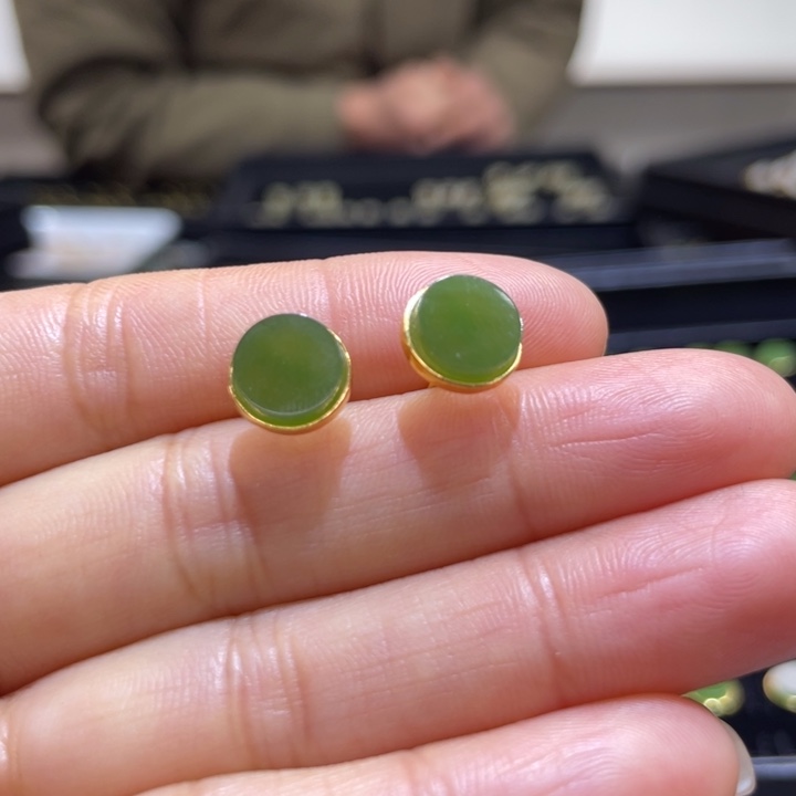 和田玉银S925镶嵌耳饰卡9.2