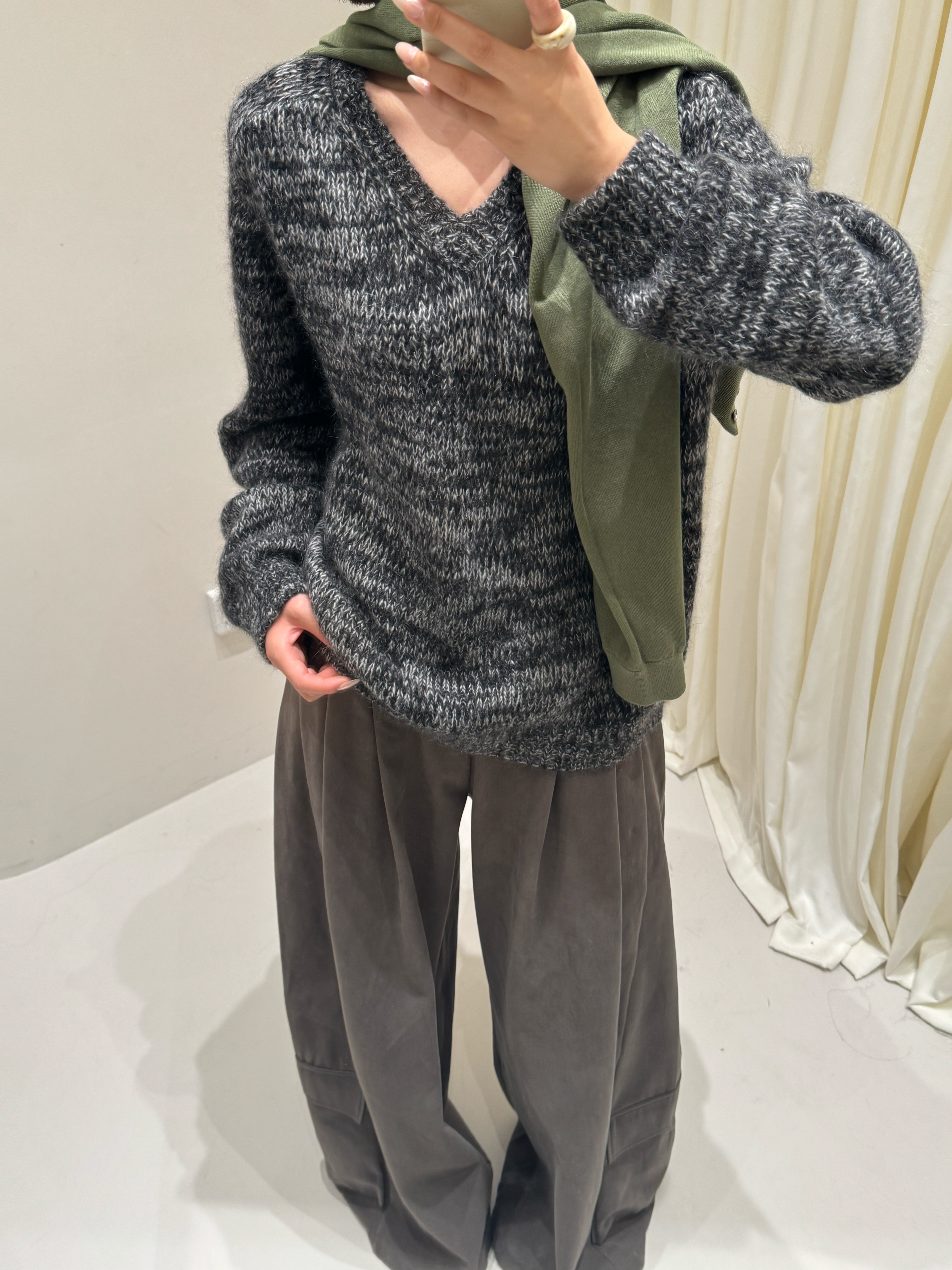 厚款针织长袖拼接宽松型毛针织衫复古上衣毛衣