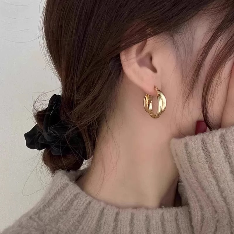 铜合金耳饰 复古金属交叉爆款圈圈耳环轻奢高级感耳饰3300