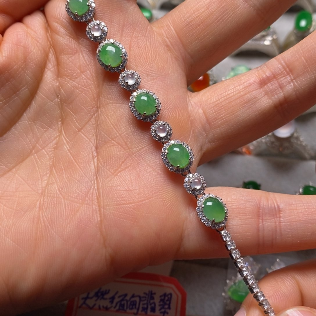 翡翠手链银S925镶嵌手链