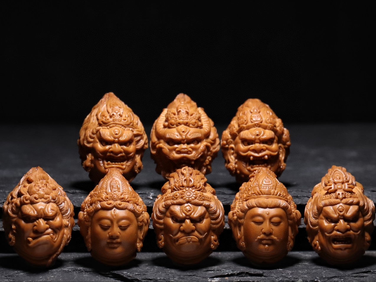 【三面万佛】精果王料约2.3cm-一心本工纯手橄榄核雕