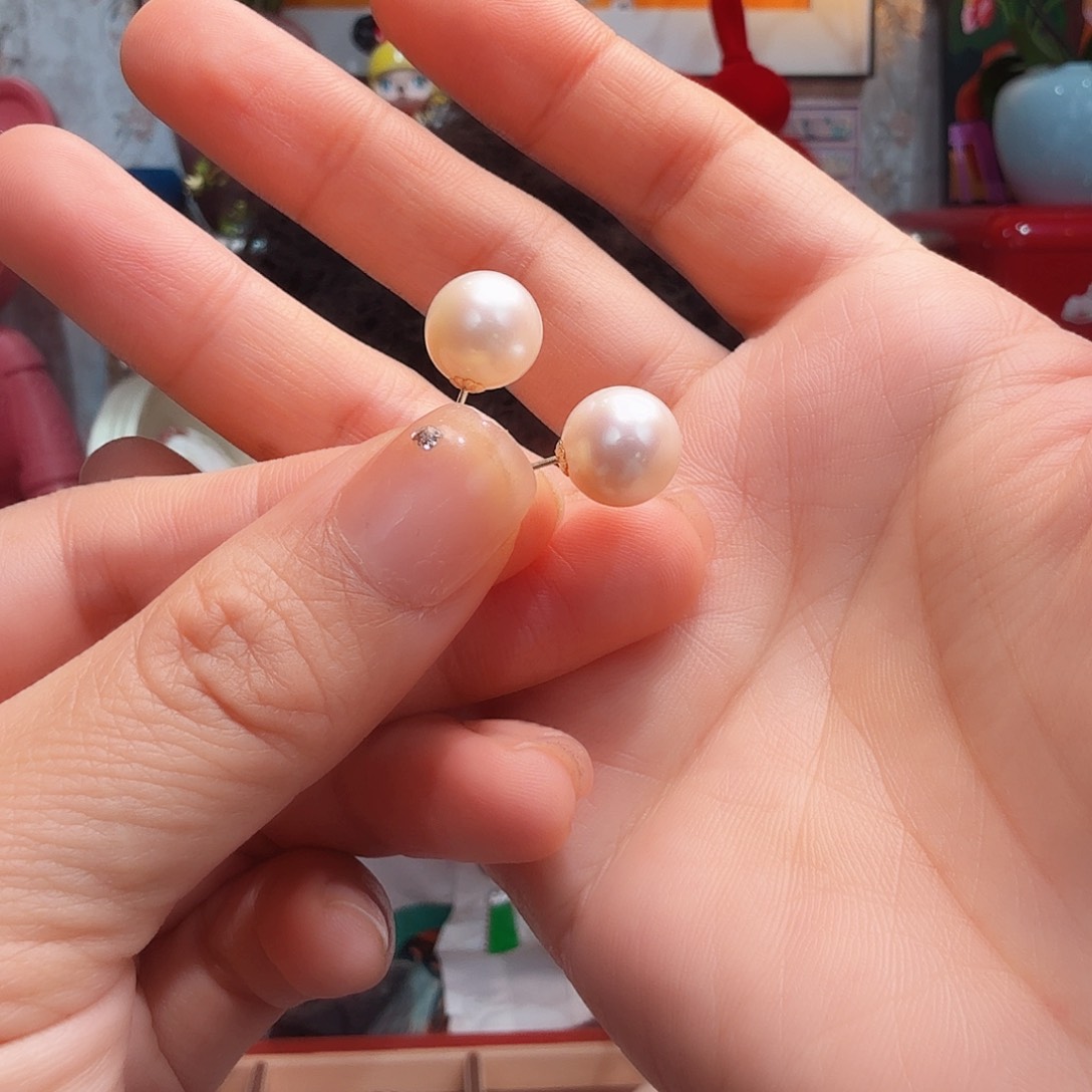 淡水珍珠耳饰18K金镶嵌耳饰