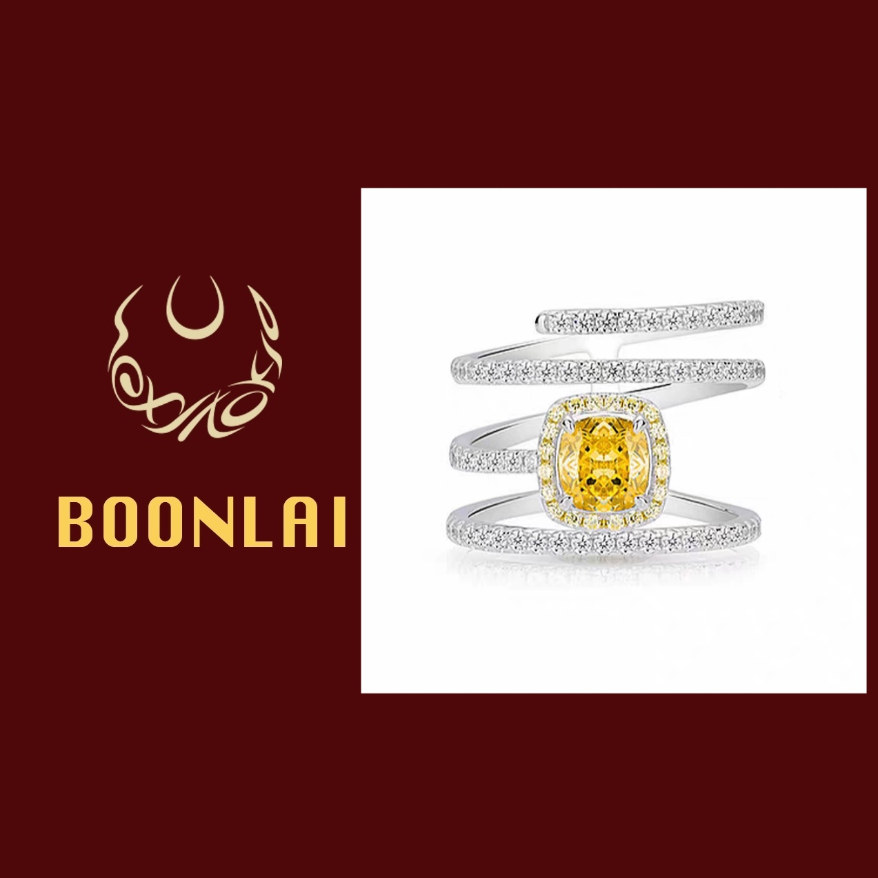 铜合金锆石戒指 Boonlai 黄色锆石多层镶钻戒指1311