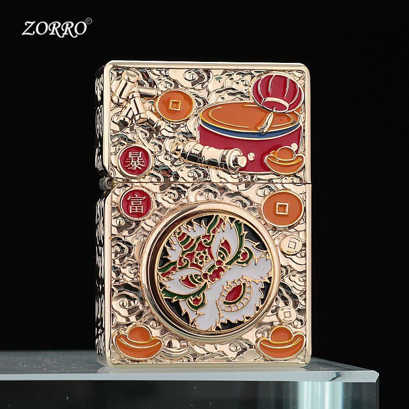 ZORRO佐罗盔甲煤油打火机防风纯铜吉祥如意创意加厚大型火机送礼