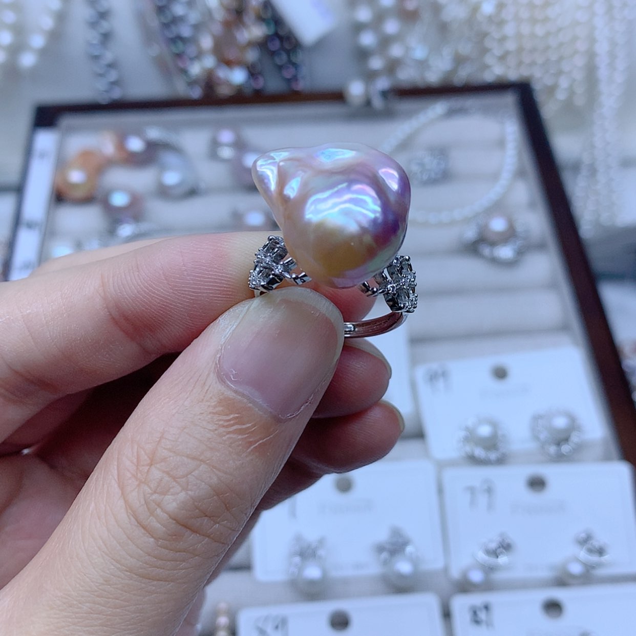 【闪购商品】银S925镶嵌戒指淡水珍珠