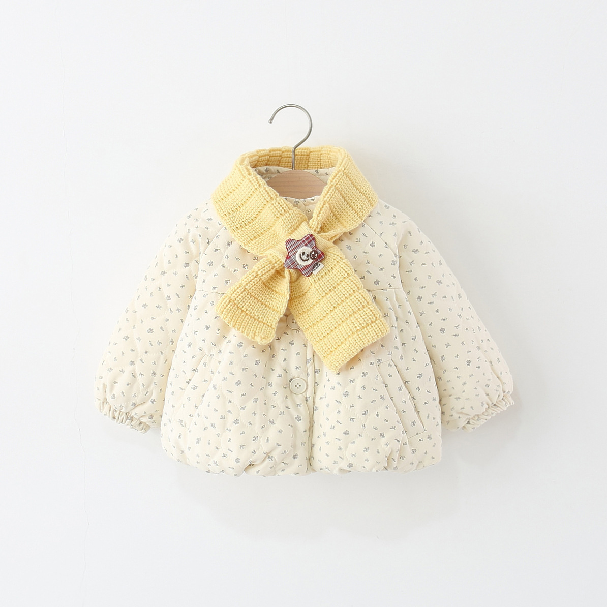 女童棉服冬季加厚加绒高领碎花棉袄外穿小童冬装356