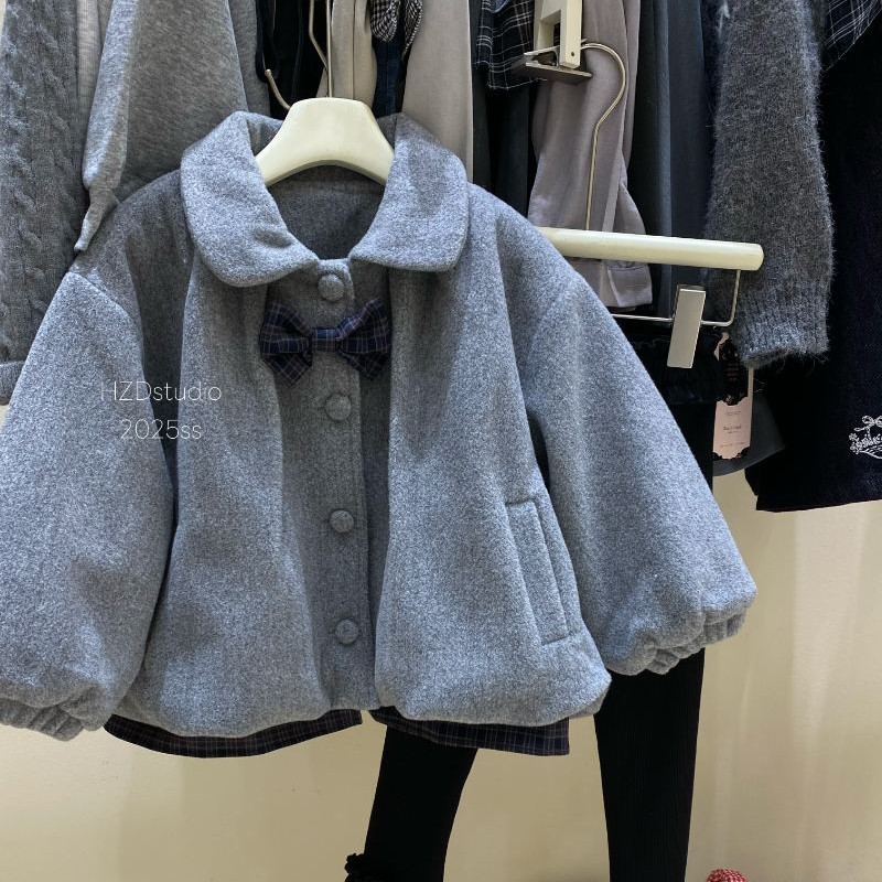 纯色常规款厚款休闲冬季加厚女学院风童装英伦风外套