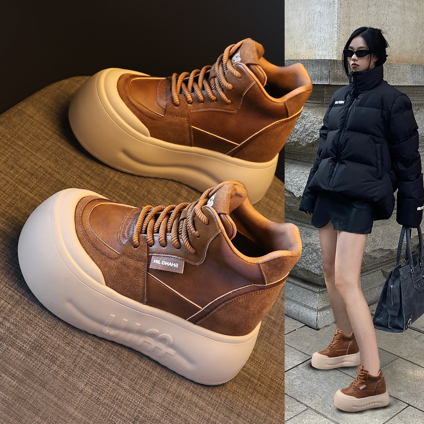 HS9119-2C厚底内增高马丁短靴子女2025年秋冬季新款高帮休闲板鞋