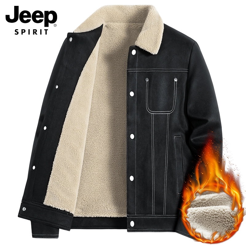 JEEPSPIRIT吉普男士加绒夹克加厚男款棉服冬款翻领冬季男装外套男